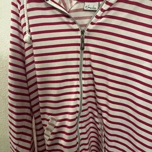 Kim Rogers Women’s Pink & White Striped Zip-Up Hoodie, Size  2X